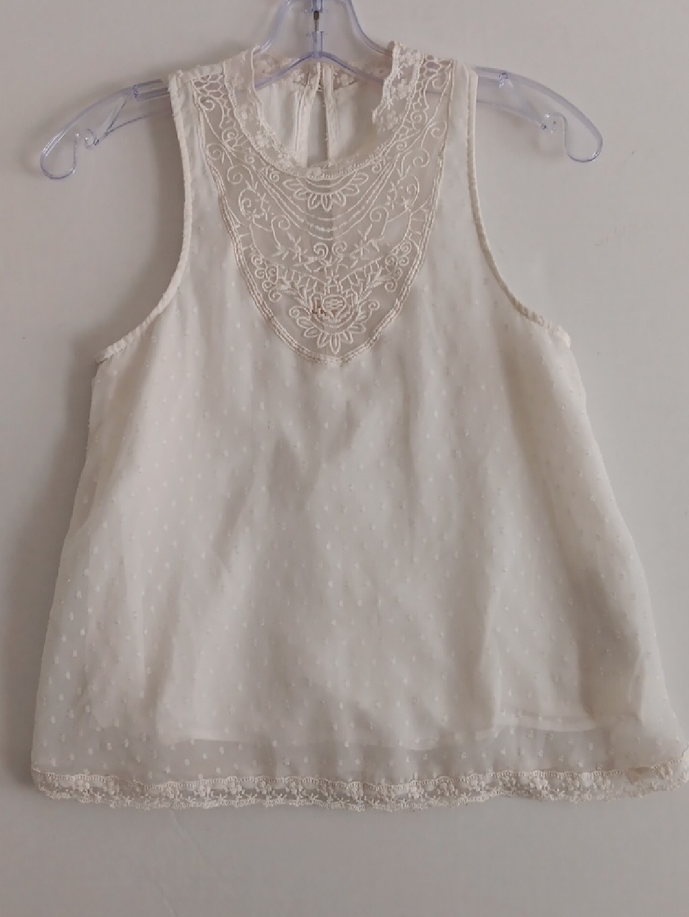 Hollister Cream Dot Chiffon Camisole with Embroidered Lace Yoke